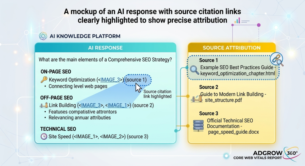 AI chatbot response with a highlighted source citation link