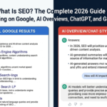 What is SEO? A Split graphic comparing a traditional Google search results page to an AI-generated search answer